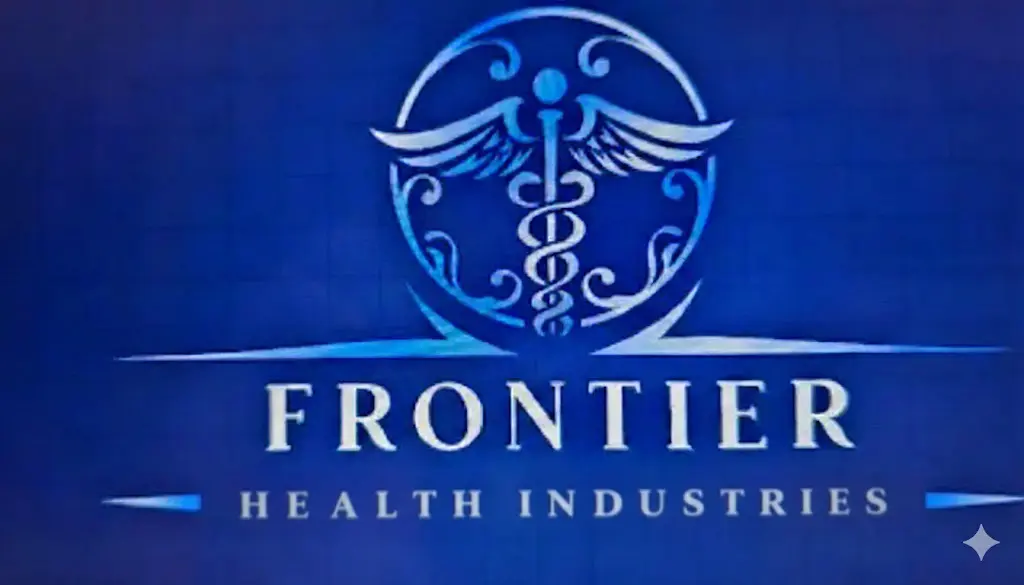 Frontier Health Industries logo in blue and white.