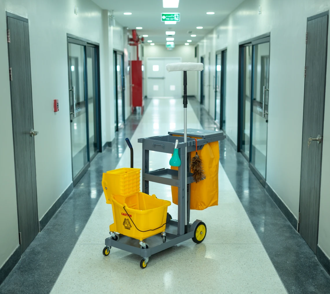Mop cart in clean corridor