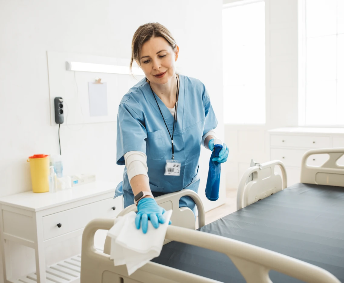 Hospital staff maintaining cleanliness